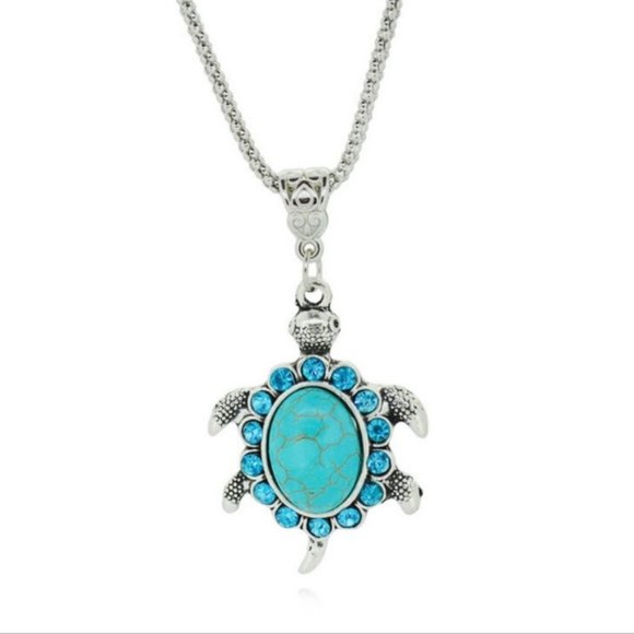 Boho turquoise turtle pendant silver plated - Picture 4 of 4